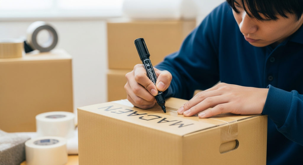 段ボールに「新居での行き先」を明記する