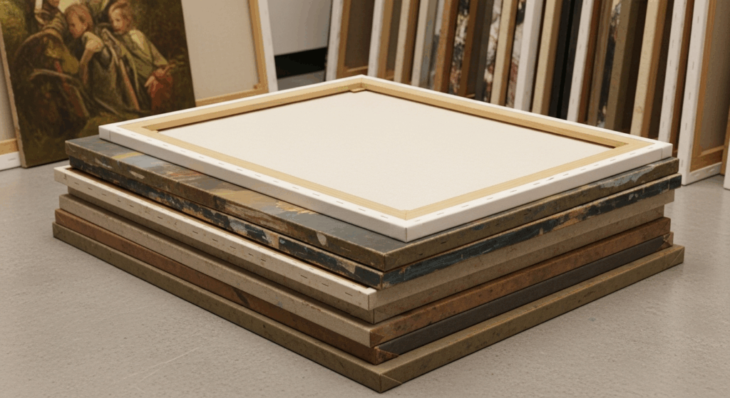 寝かせて保管している油絵