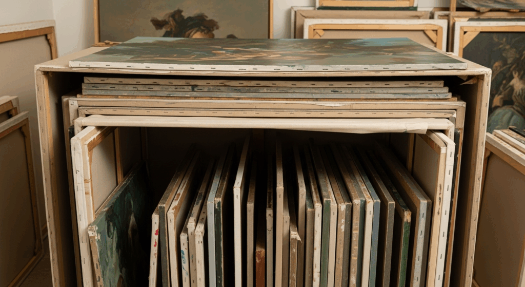 立てて保管している油絵