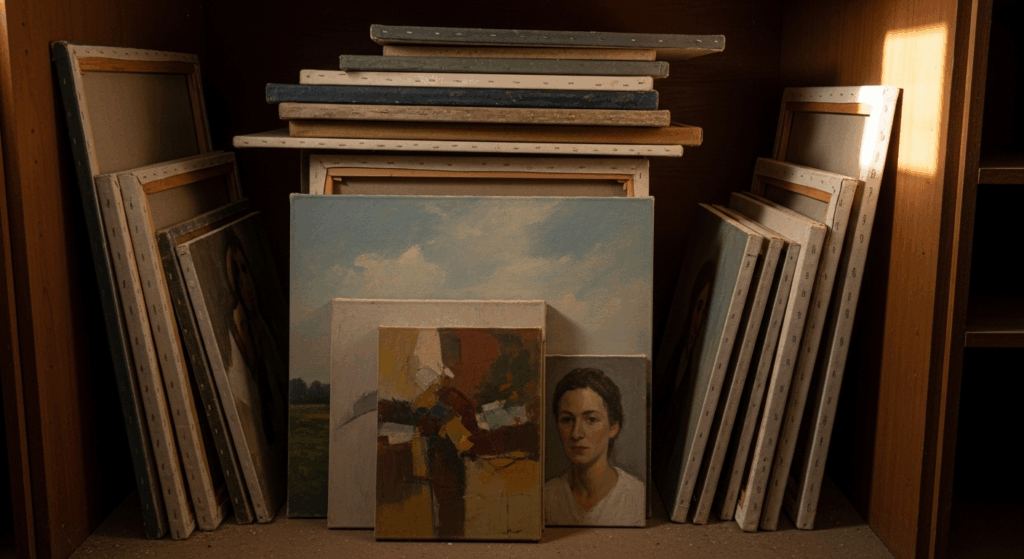 押し入れに眠らせている油絵たち