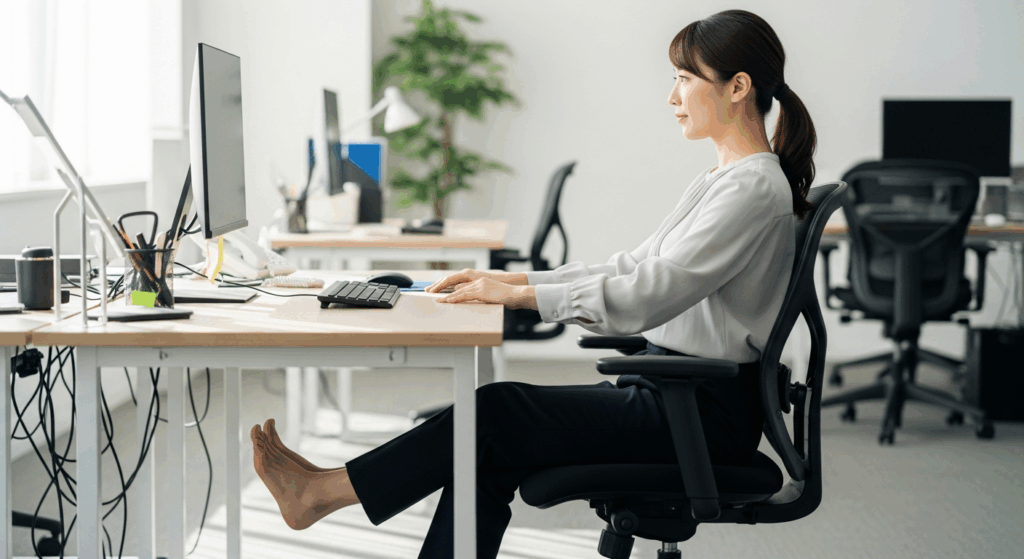 デスクワークで座ったまま、かかとの上げ下げ運動