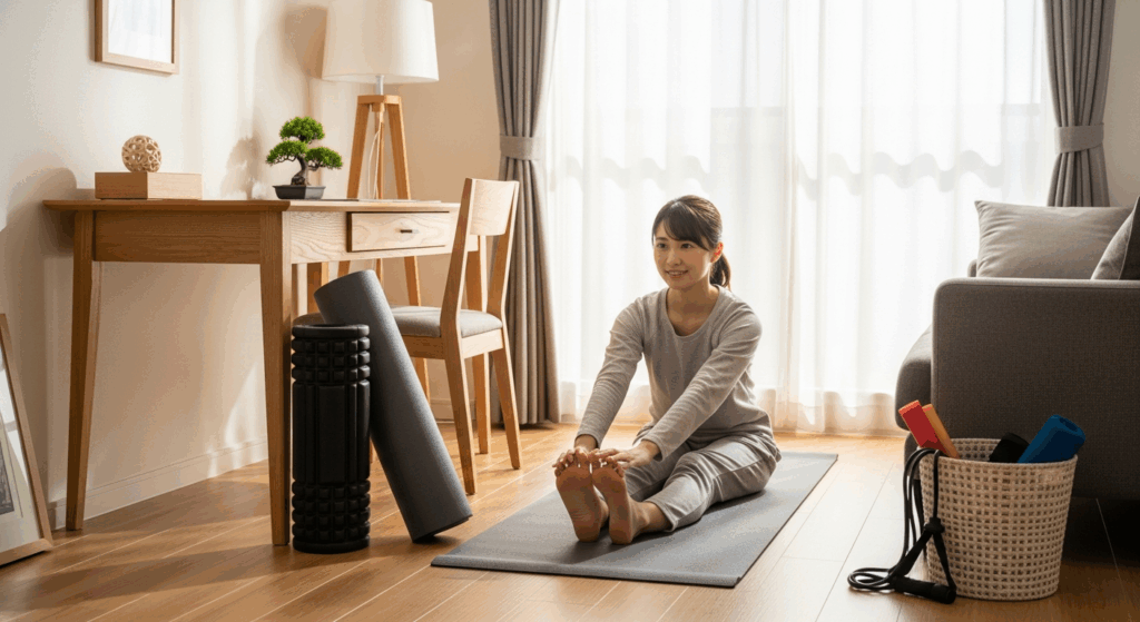 すっきりした空間と収納方法ですぐに運動できる