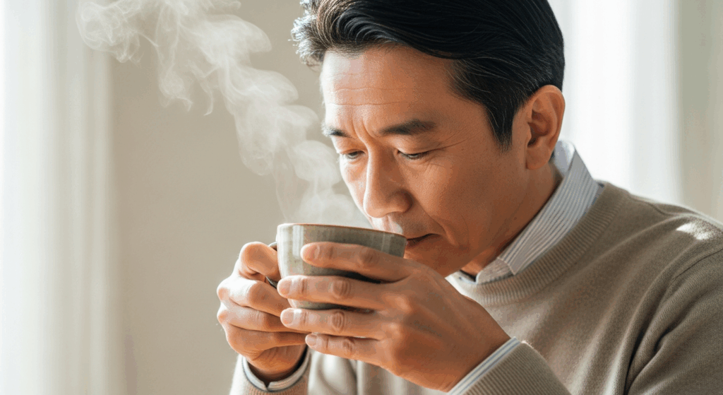 コーヒーを味わっている男性