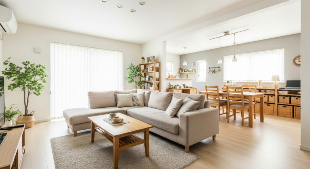 綺麗に片付いたリビングとキッチン