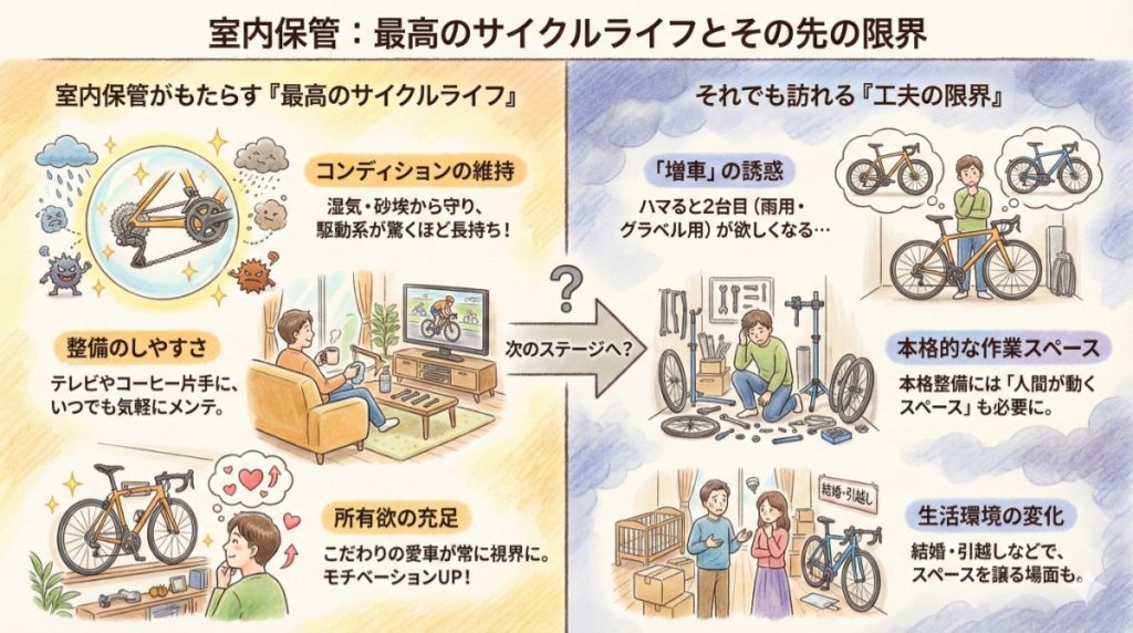 ロードバイク室内保管のメリットとその先の限界